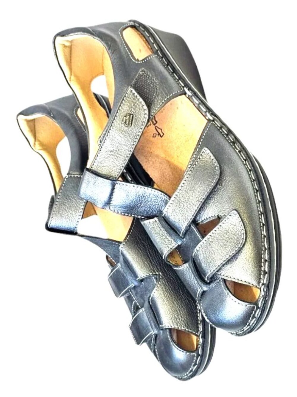 Finn Comfort Funen silver gray leather fisherman wedges sandals US10=UK7.5=EU41
